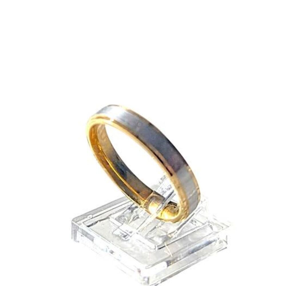 Two Tone Golden & Silvertone Stepped 4mm Engagement Ring / Wedding Band Size 10